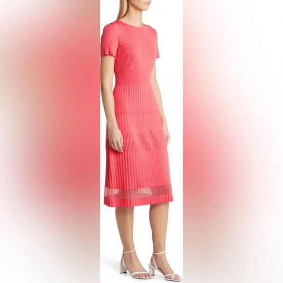 NWT Ming Wang Pleated Knit Dress in Sunkissed Coral Size XS - Picture 5 of 15